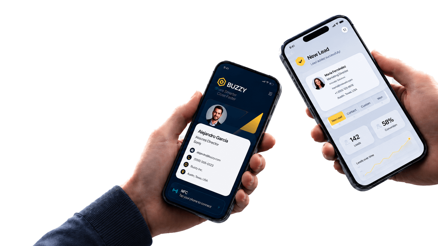 Buzzy — comparte tu tarjeta digital y el contacto entra directo a tu CRM